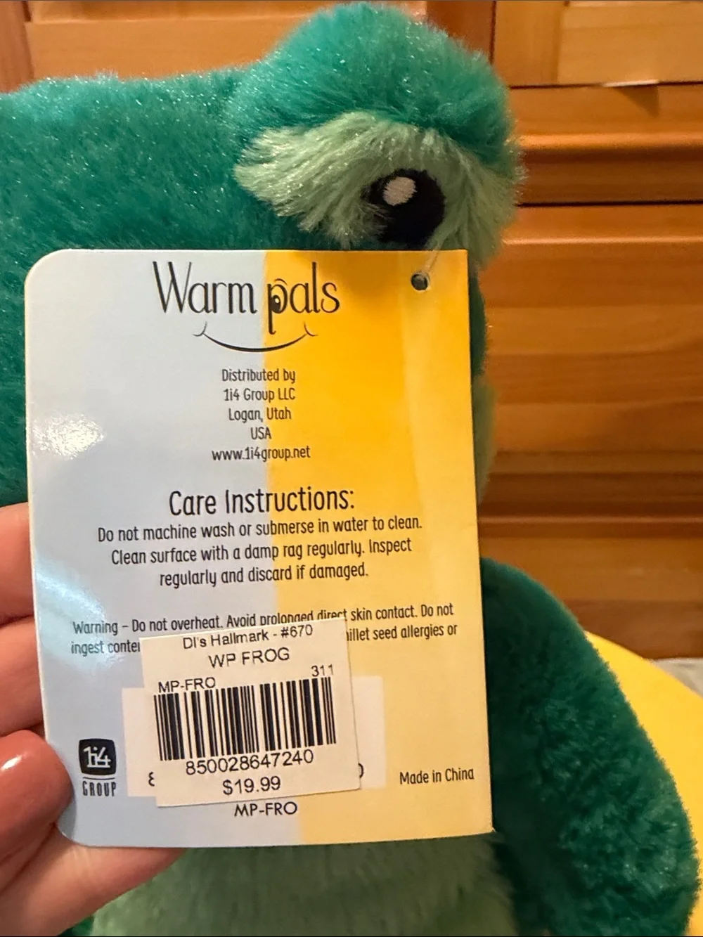 NWT Warm Pals Green Plush Frog Heat Pack